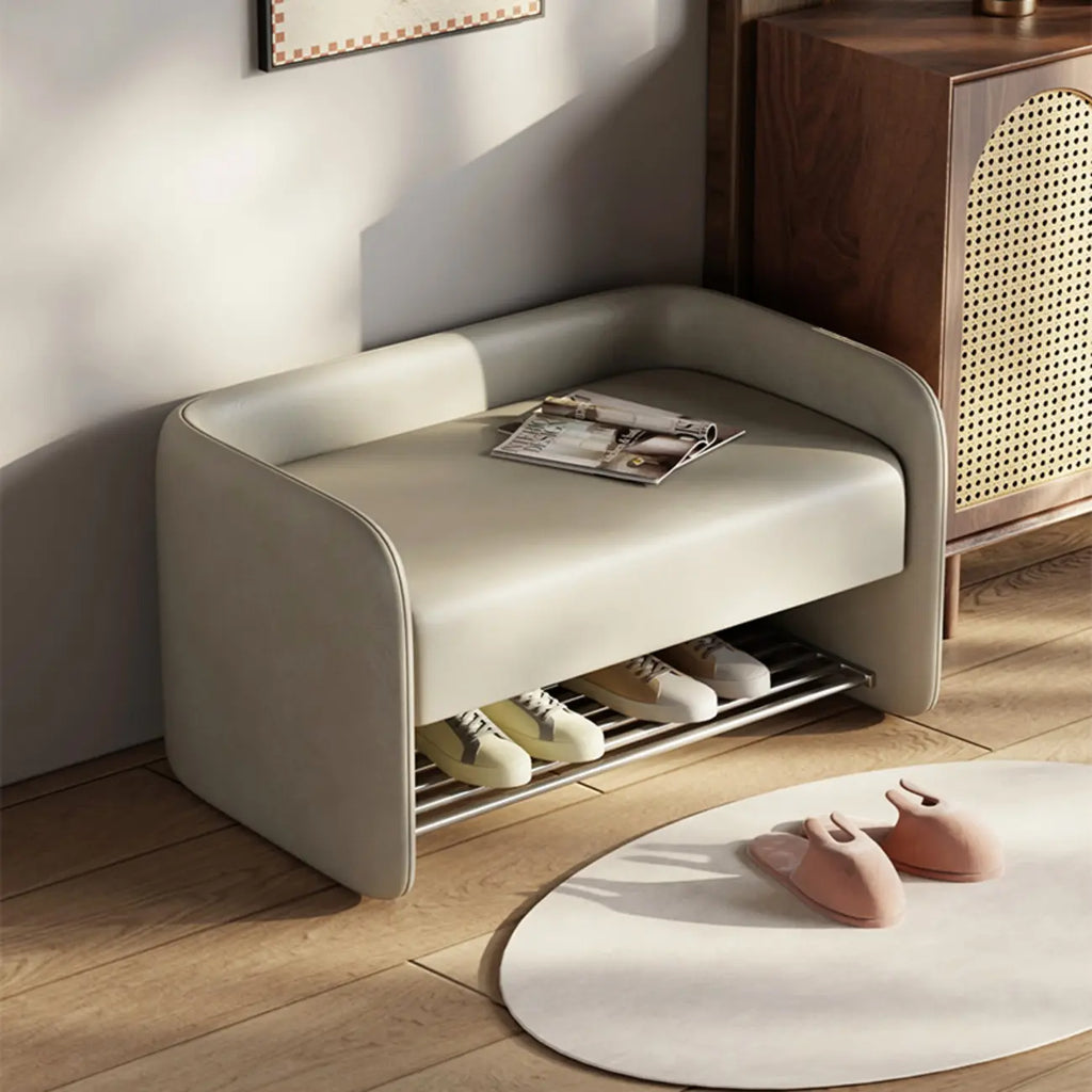 Living Room Pine Wood Upholstered Storage Bench with Backrest