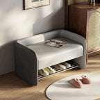 Living Room Pine Wood Upholstered Storage Bench with Backrest