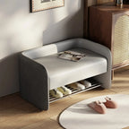 Living Room Pine Wood Upholstered Storage Bench with Backrest