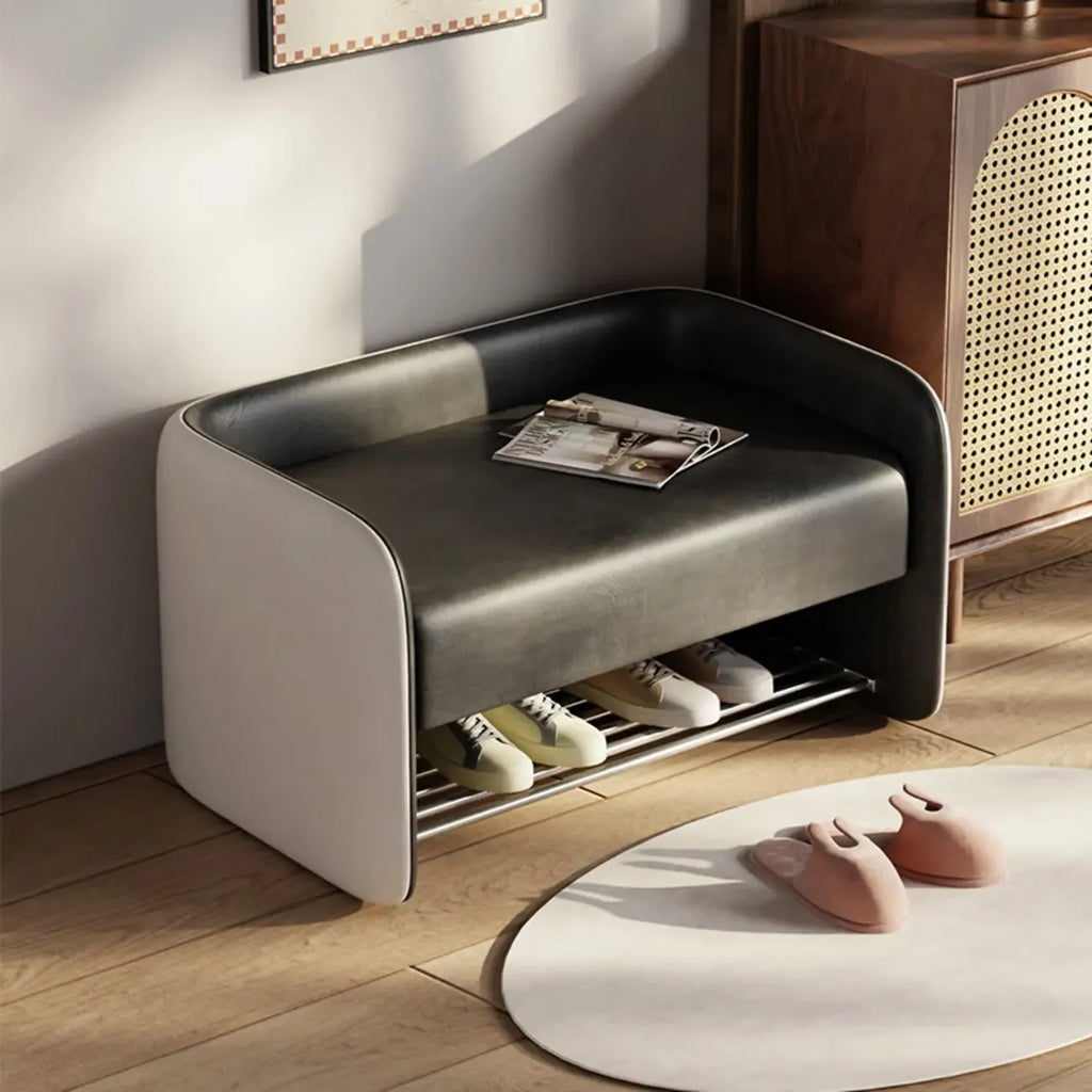 Living Room Pine Wood Upholstered Storage Bench with Backrest