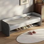 Living Room Pine Wood Upholstered Storage Bench with Backrest