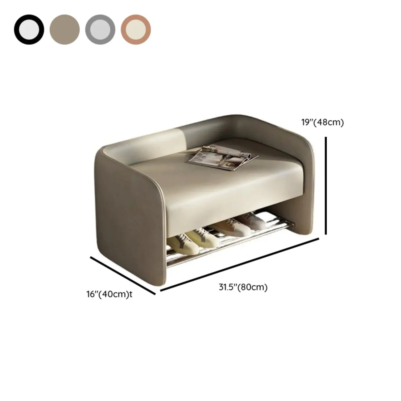 Living Room Pine Wood Upholstered Storage Bench with Backrest