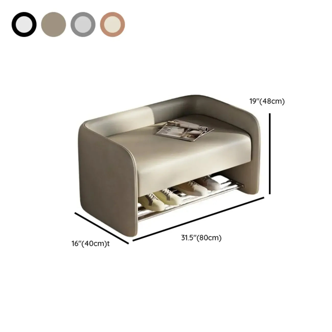 Living Room Pine Wood Upholstered Storage Bench with Backrest