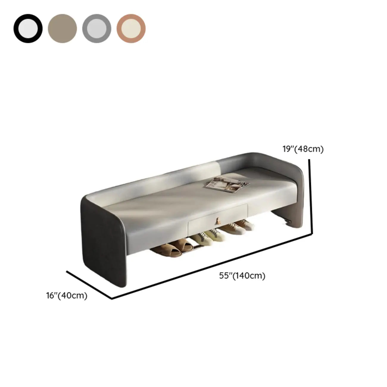 Living Room Pine Wood Upholstered Storage Bench with Backrest