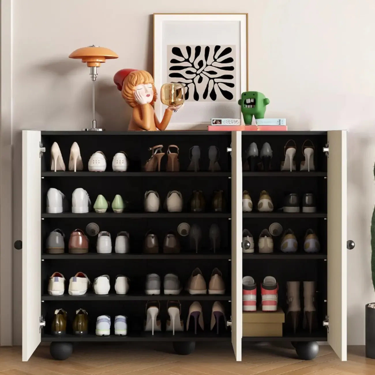 Chic Adjustable Shelves Wood Shoe Cabinet in White/Black