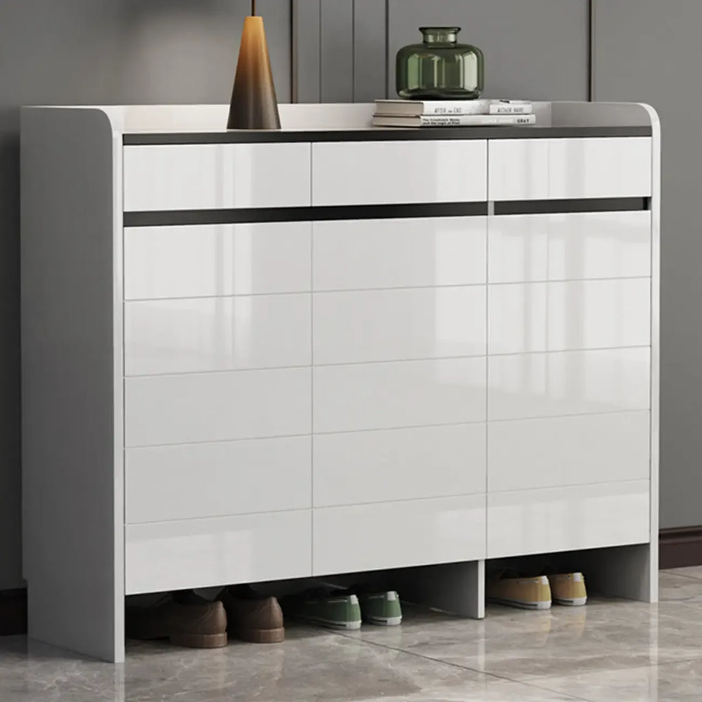 Sturdy Modern White Faux Wood Shoe Cabinet with Drawers