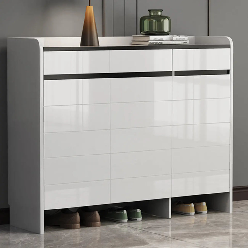 Sturdy Modern White Faux Wood Shoe Cabinet with Drawers