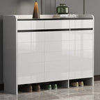 Sturdy Modern White Faux Wood Shoe Cabinet with Drawers
