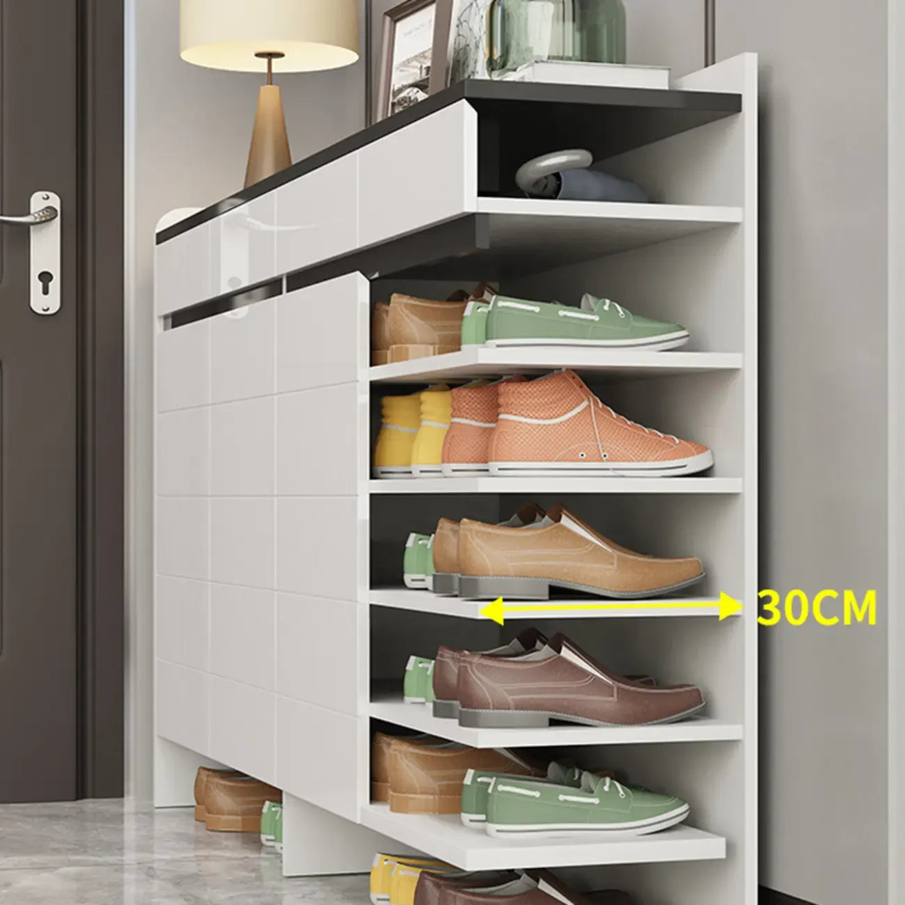 Sturdy Modern White Faux Wood Shoe Cabinet with Drawers