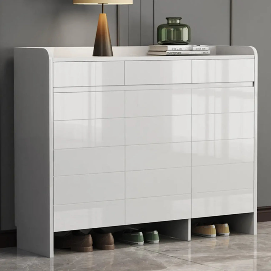 Sturdy Modern White Faux Wood Shoe Cabinet with Drawers