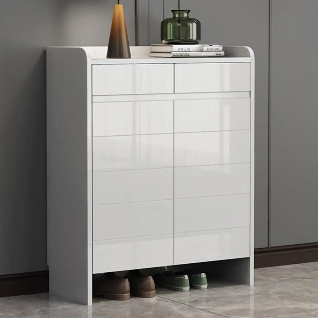 Sturdy Modern White Faux Wood Shoe Cabinet with Drawers