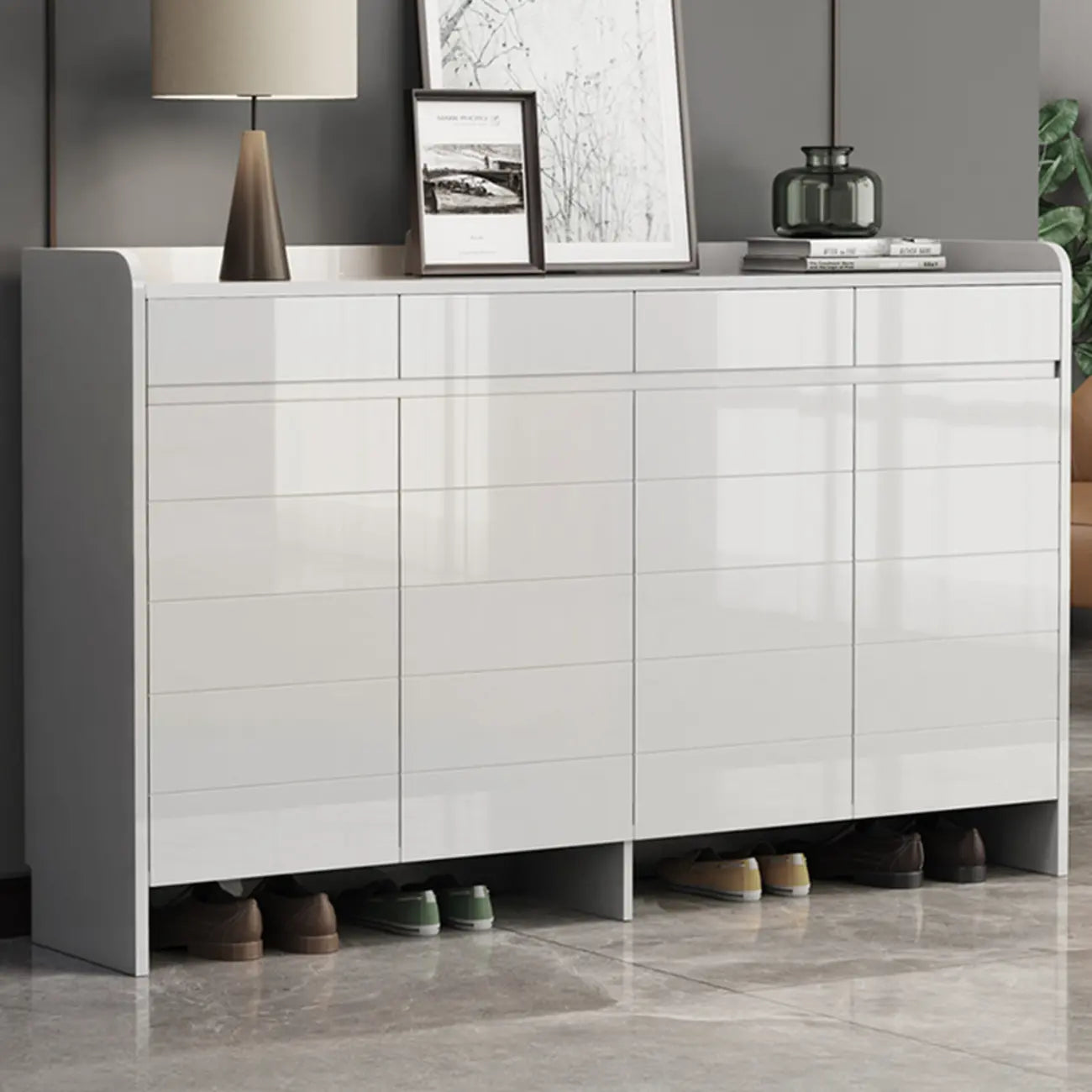Sturdy Modern White Faux Wood Shoe Cabinet with Drawers