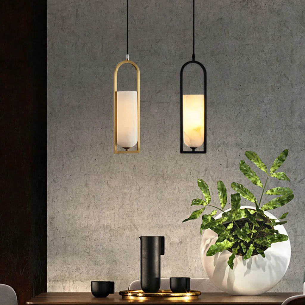 Adjustable Stone Metal Cylinder Pendant Light