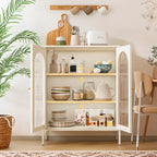 Freestanding Oval Glass Steel Sideboard Cabinet with Doors