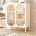 Freestanding Oval Glass Steel Sideboard Cabinet with Doors