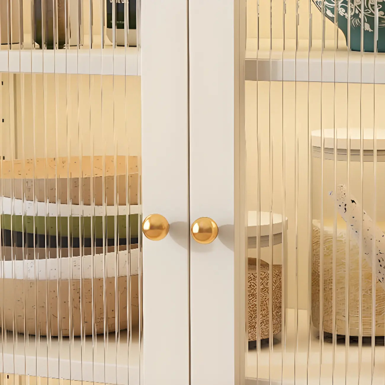Freestanding Oval Glass Steel Sideboard Cabinet with Doors