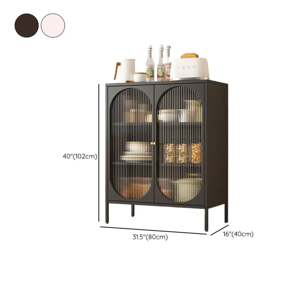 Freestanding Oval Glass Steel Sideboard Cabinet with Doors