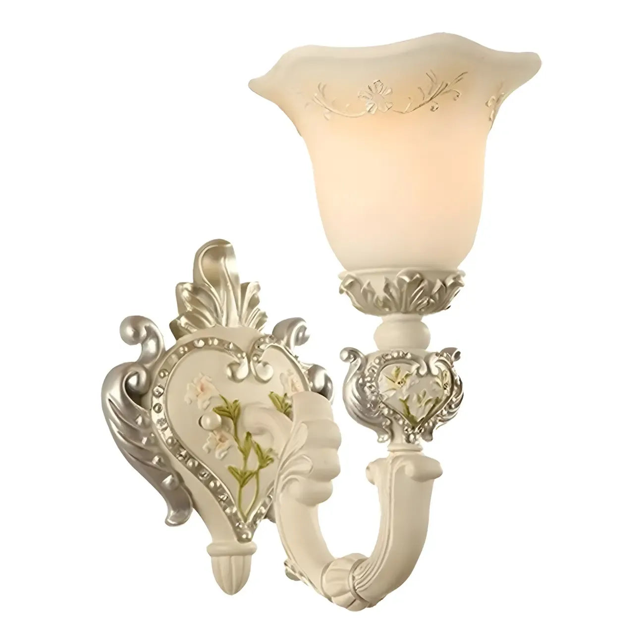 Vintage White Floral Glass Shade Classic Wall Sconce