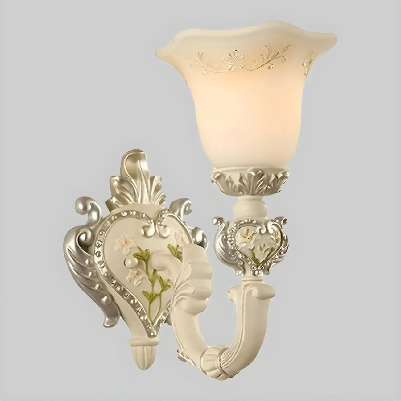 Vintage White Floral Glass Shade Classic Wall Sconce