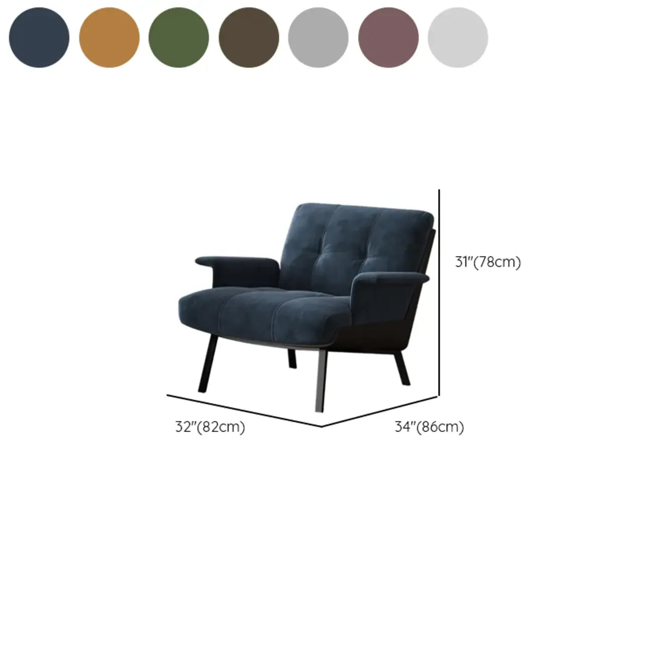 Art Deco Flannel Tufted Back Accent Chair with Arms