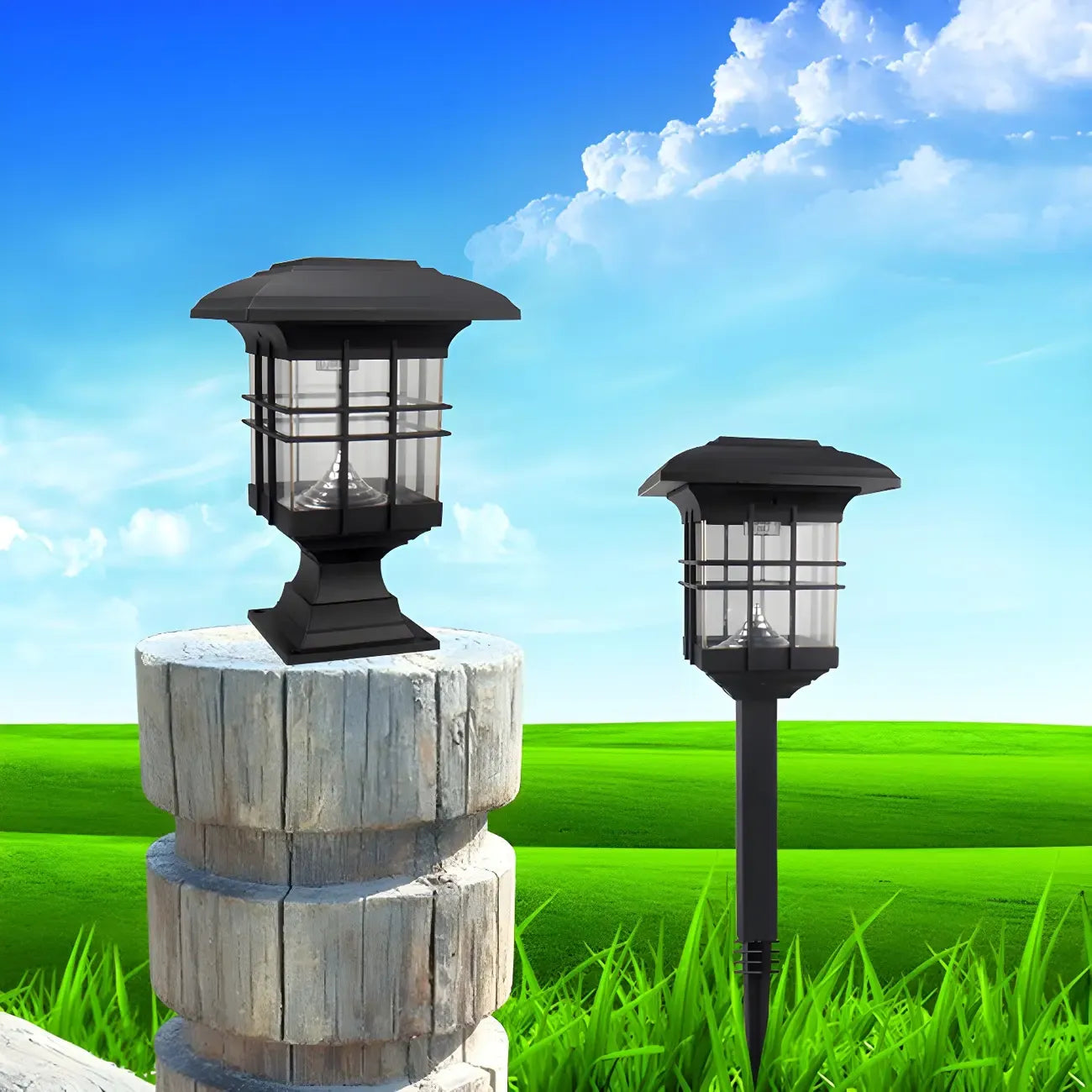 Modern Black Metal Solar Stake Landscape Lighting