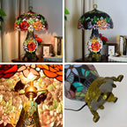 Vintage Stained Glass Rose 3-Light Dome-Shaped Table Lamp