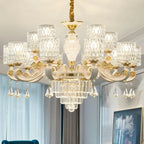 White Gold Cylinder Ripple Glass Chandelier with Crystal