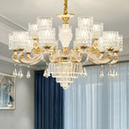 White Gold Cylinder Ripple Glass Chandelier with Crystal