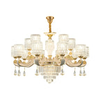 White Gold Cylinder Ripple Glass Chandelier with Crystal