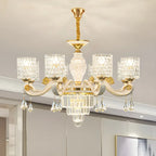 White Gold Cylinder Ripple Glass Chandelier with Crystal