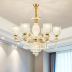 White Gold Cylinder Ripple Glass Chandelier with Crystal