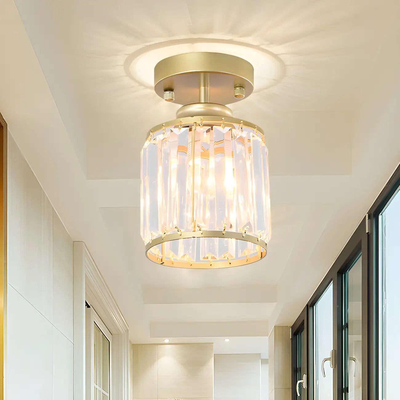 Elegant Clear Crystal Drum Semi Flush Ceiling Light