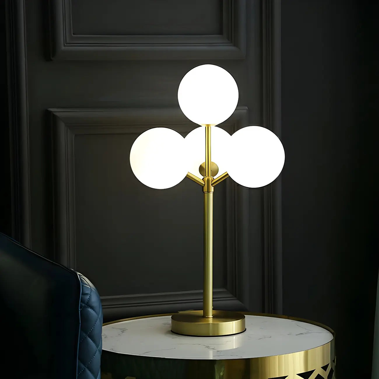 3 Color Dimmable Gold Glass Globe Table Lamp for Bedside