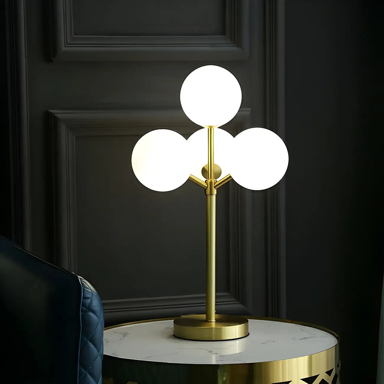 3 Color Dimmable Gold Glass Globe Table Lamp for Bedside