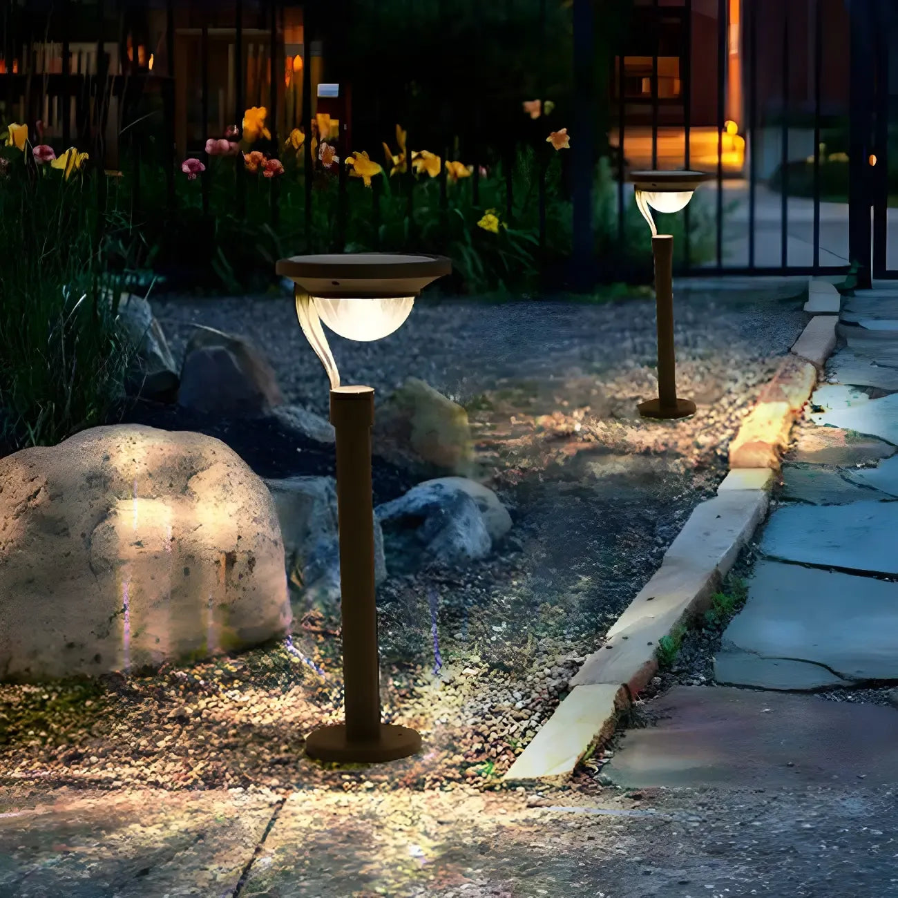 Simple Dark Grey Solar Stake Light with Bowl Plastic Shade