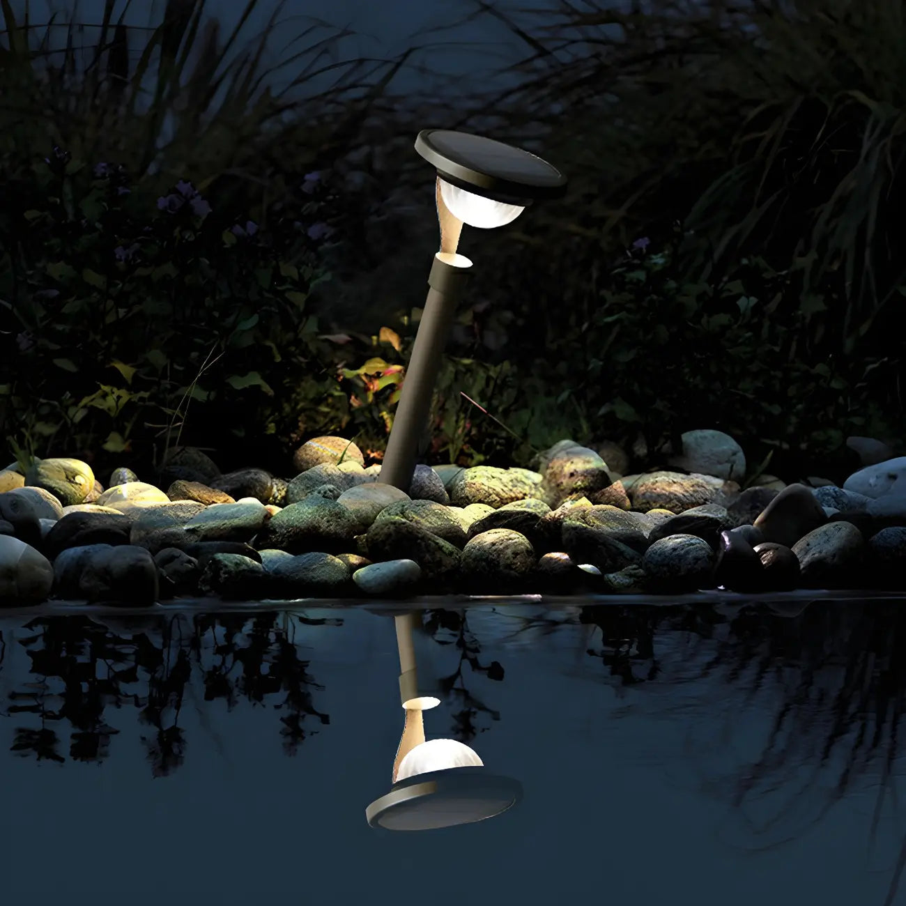 Simple Dark Grey Solar Stake Light with Bowl Plastic Shade