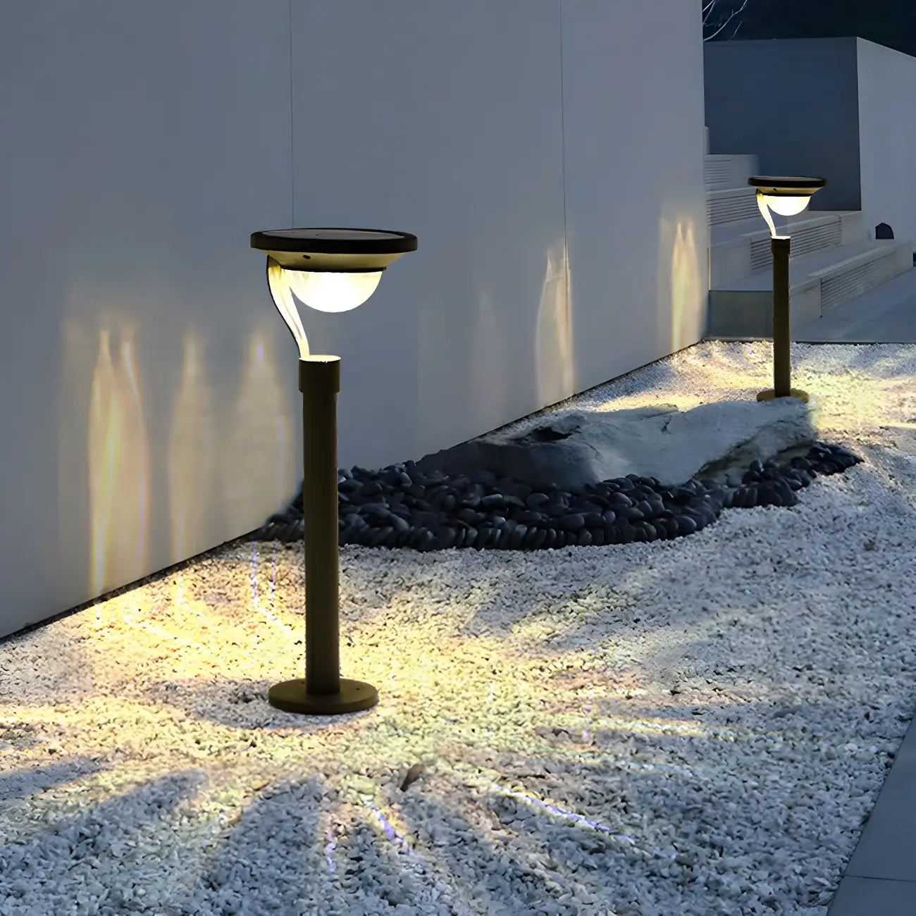 Simple Dark Grey Solar Stake Light with Bowl Plastic Shade