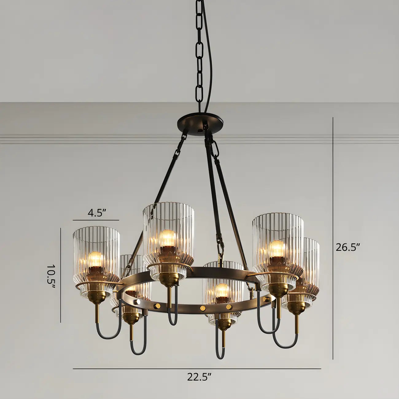 Modern Industrial Black Cylinder Glass Hoop Chandelier