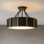 Rustic Round Metal LED Semi Flush Ceiling Light for Bedroom