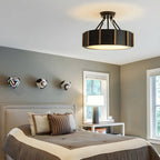 Rustic Round Metal LED Semi Flush Ceiling Light for Bedroom