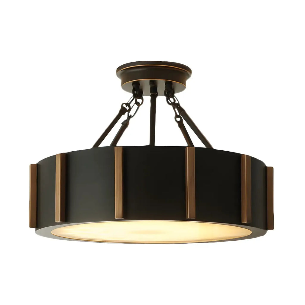 Rustic Round Metal LED Semi Flush Ceiling Light for Bedroom