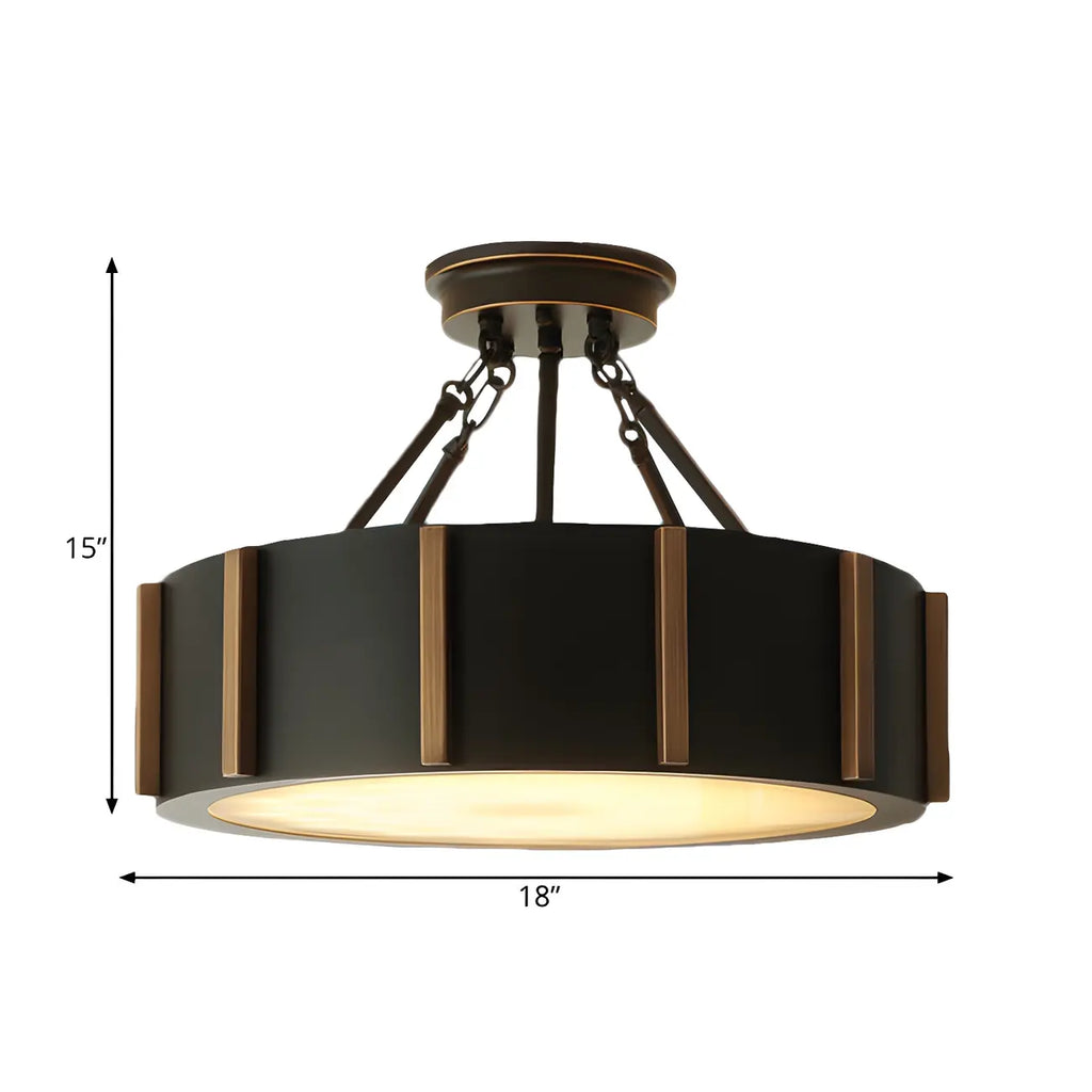 Rustic Round Metal LED Semi Flush Ceiling Light for Bedroom