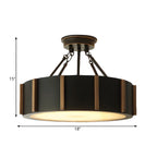 Rustic Round Metal LED Semi Flush Ceiling Light for Bedroom
