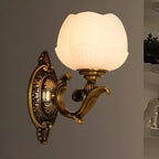 Vintage Brass Lotus Glass Shade Wall Sconce Light