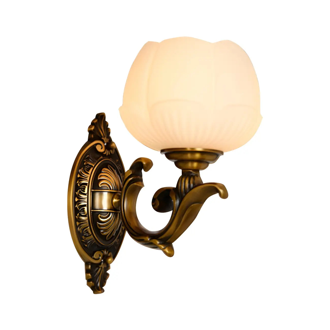 Vintage Brass Lotus Glass Shade Wall Sconce Light
