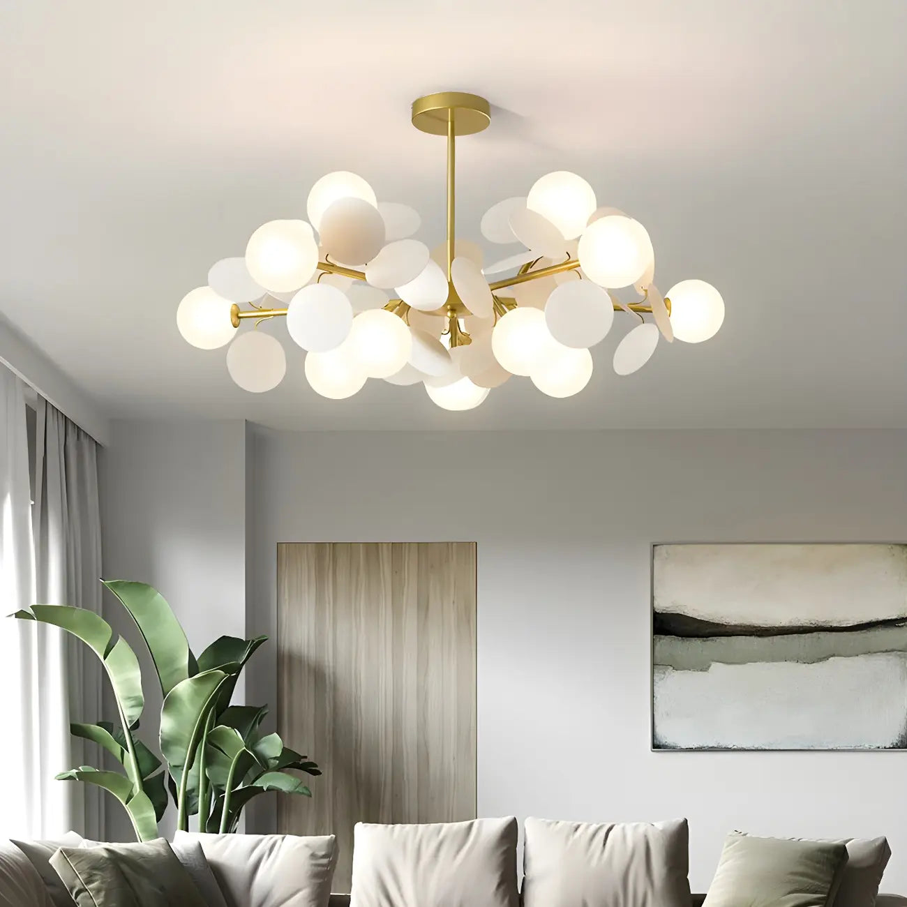 Pastel Sphere Glass and Metal Starburst Chandelier