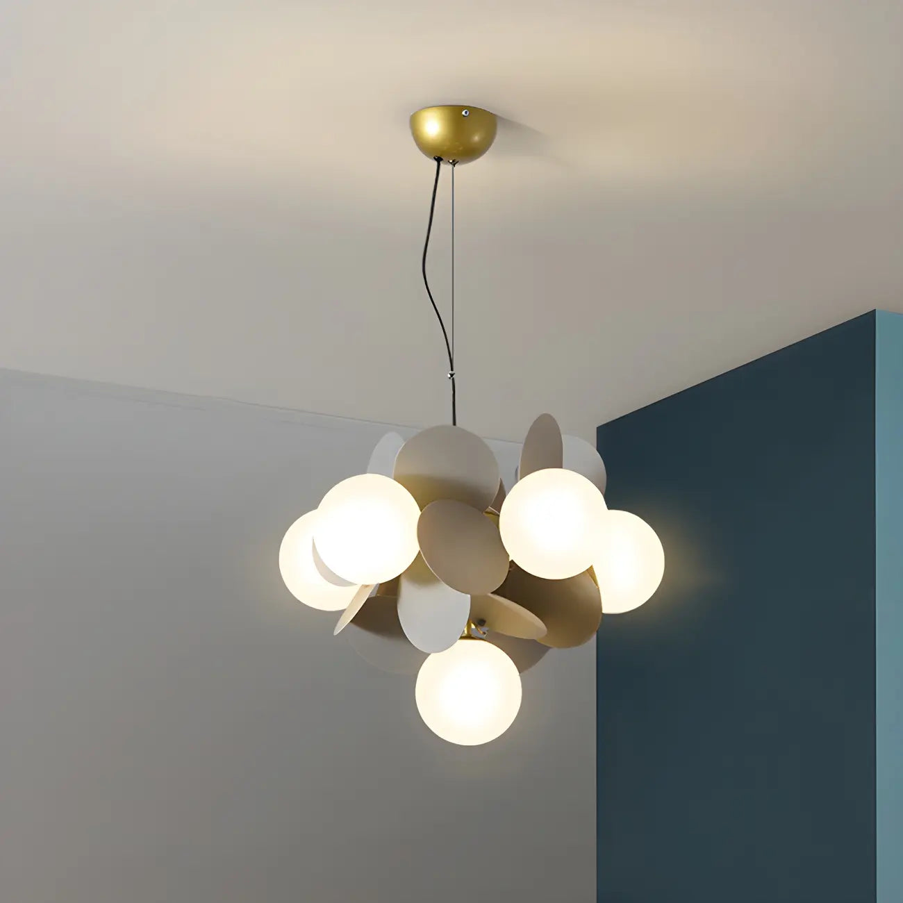 Pastel Sphere Glass and Metal Starburst Chandelier