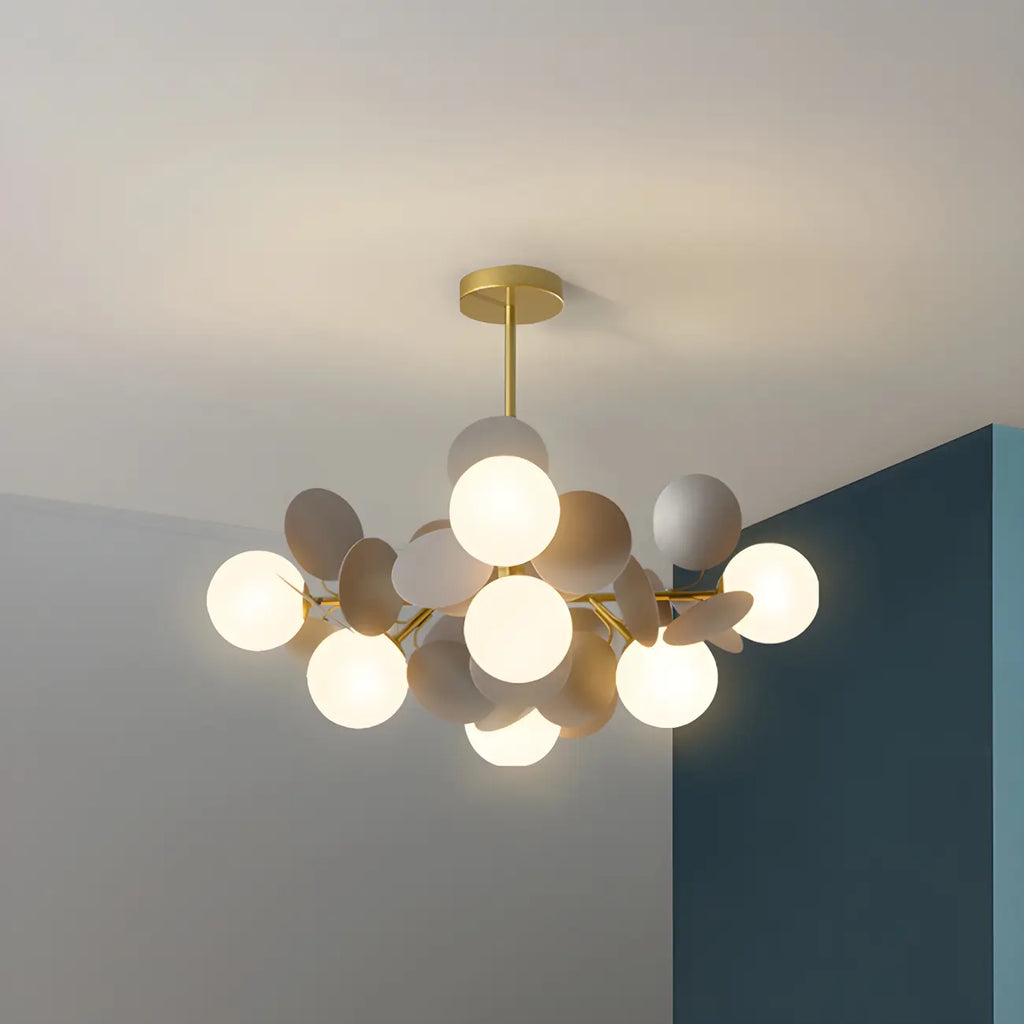 Pastel Sphere Glass and Metal Starburst Chandelier