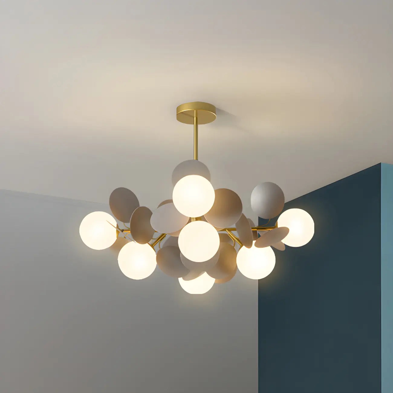 Pastel Sphere Glass and Metal Starburst Chandelier