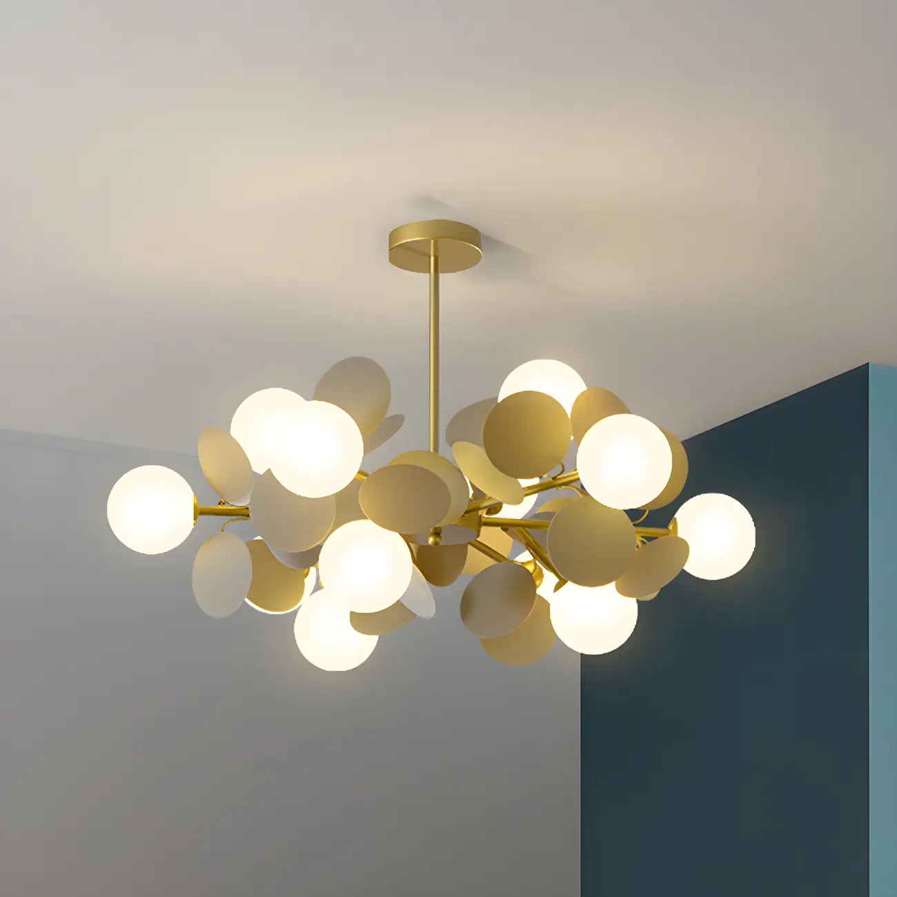 Pastel Sphere Glass and Metal Starburst Chandelier
